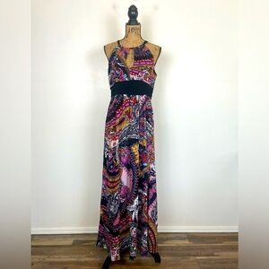 Corey P Maxi Dress Size L Paisley Floral Halter Neck Jersey Knit Sleeveless